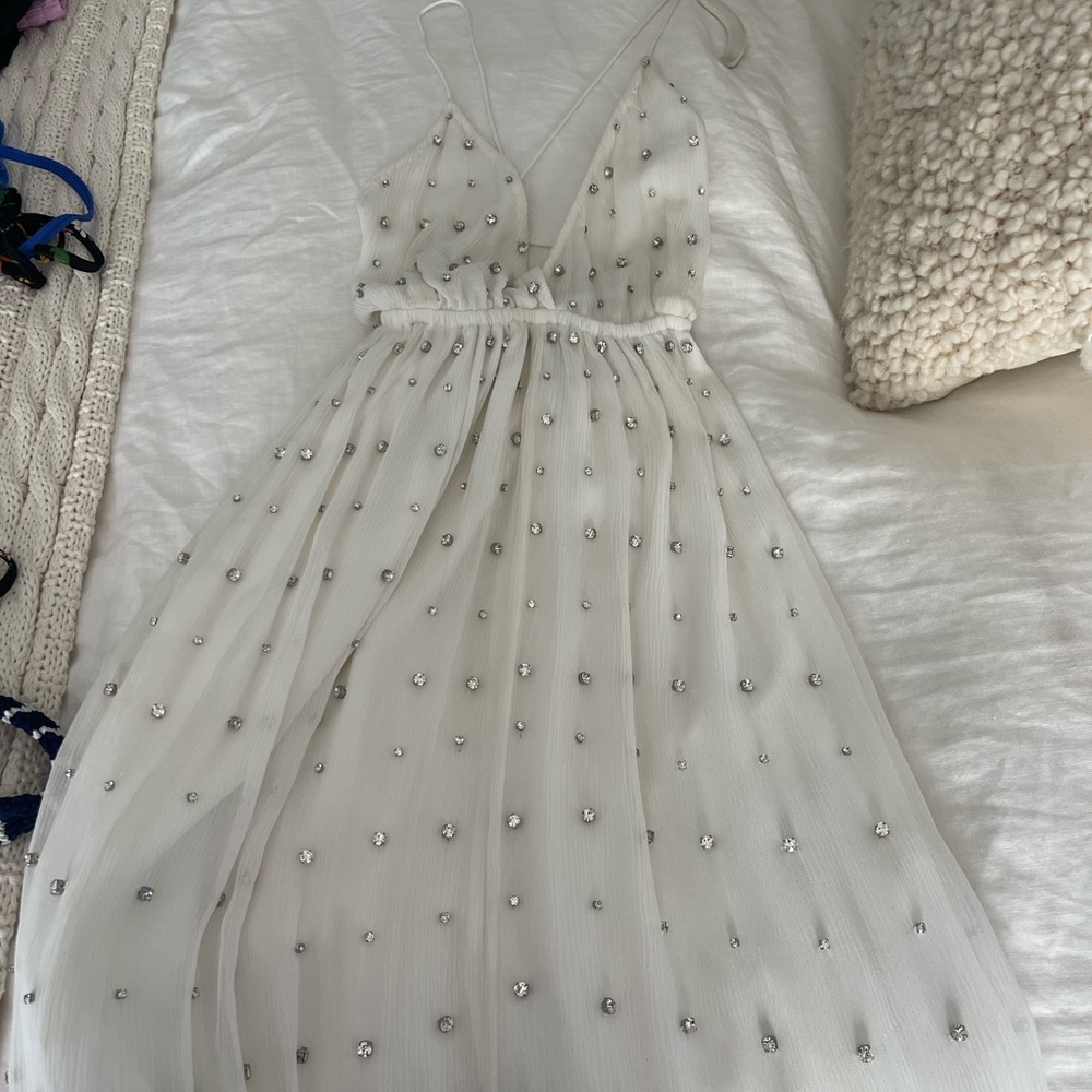 Retrofete Zadie white beaded long dress! NEVER WORN - Picture 2 of 6